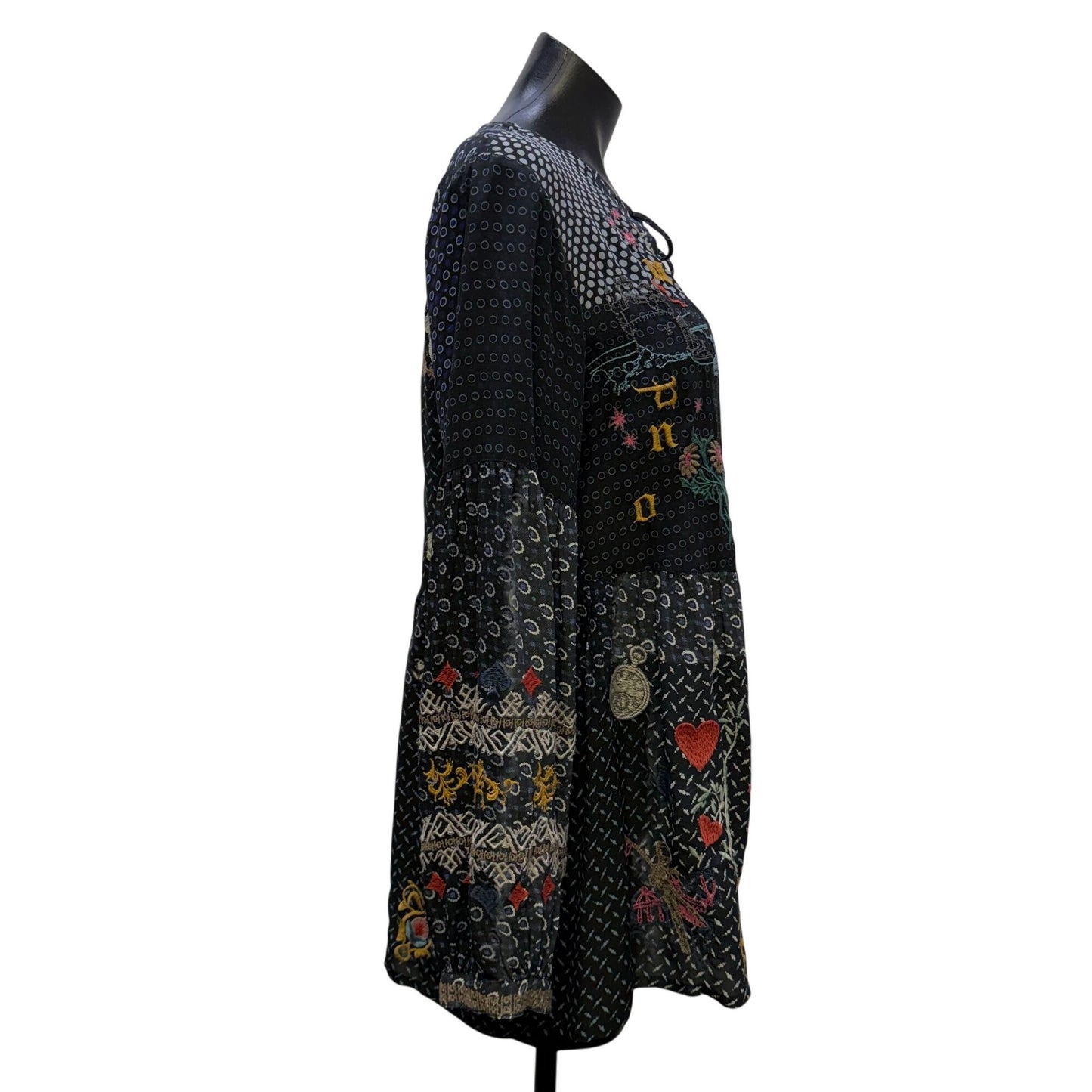 Johnny Was Biya Black Multicolor Embroidered Tunic Blouse XS