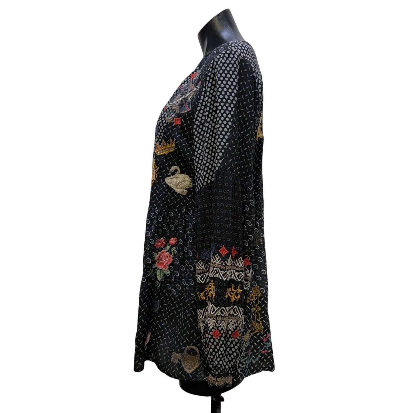 Johnny Was Biya Black Multicolor Embroidered Tunic Blouse XS