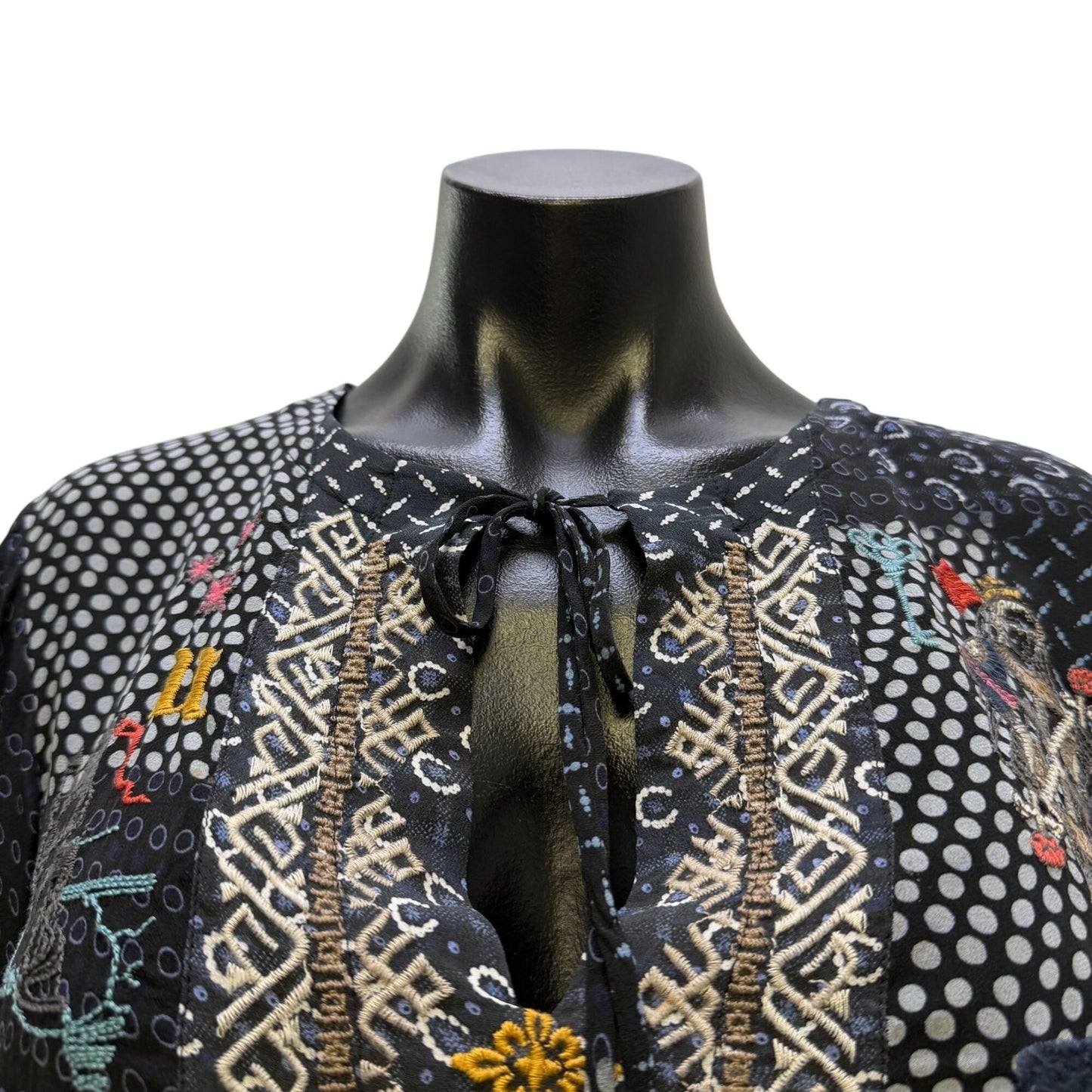 Johnny Was Biya Black Multicolor Embroidered Tunic Blouse XS