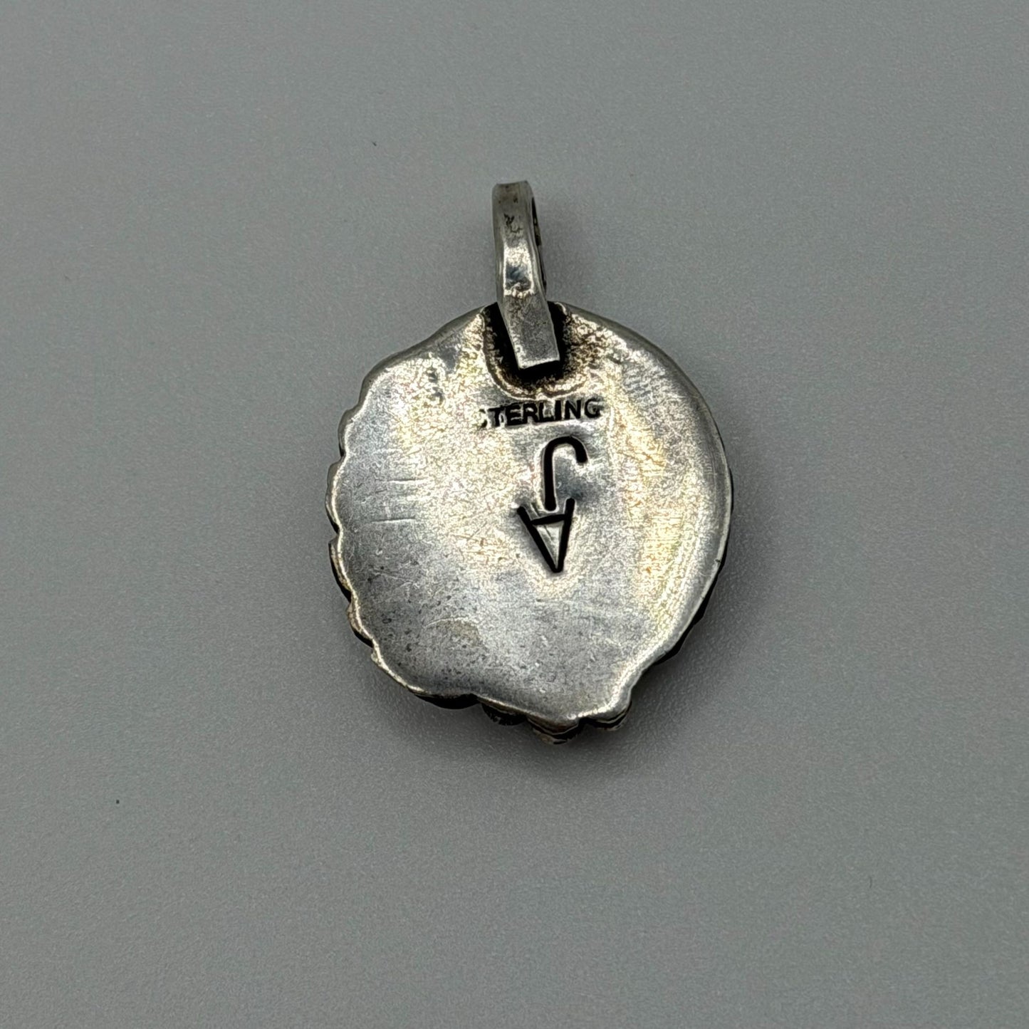 Vintage AJ Sterling Silver Native American Amber Pendant Leaf & Rope Design