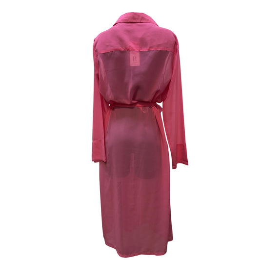 NWT Pia Rossini Sheer Belted Button-Up Pink Shirt Dress M