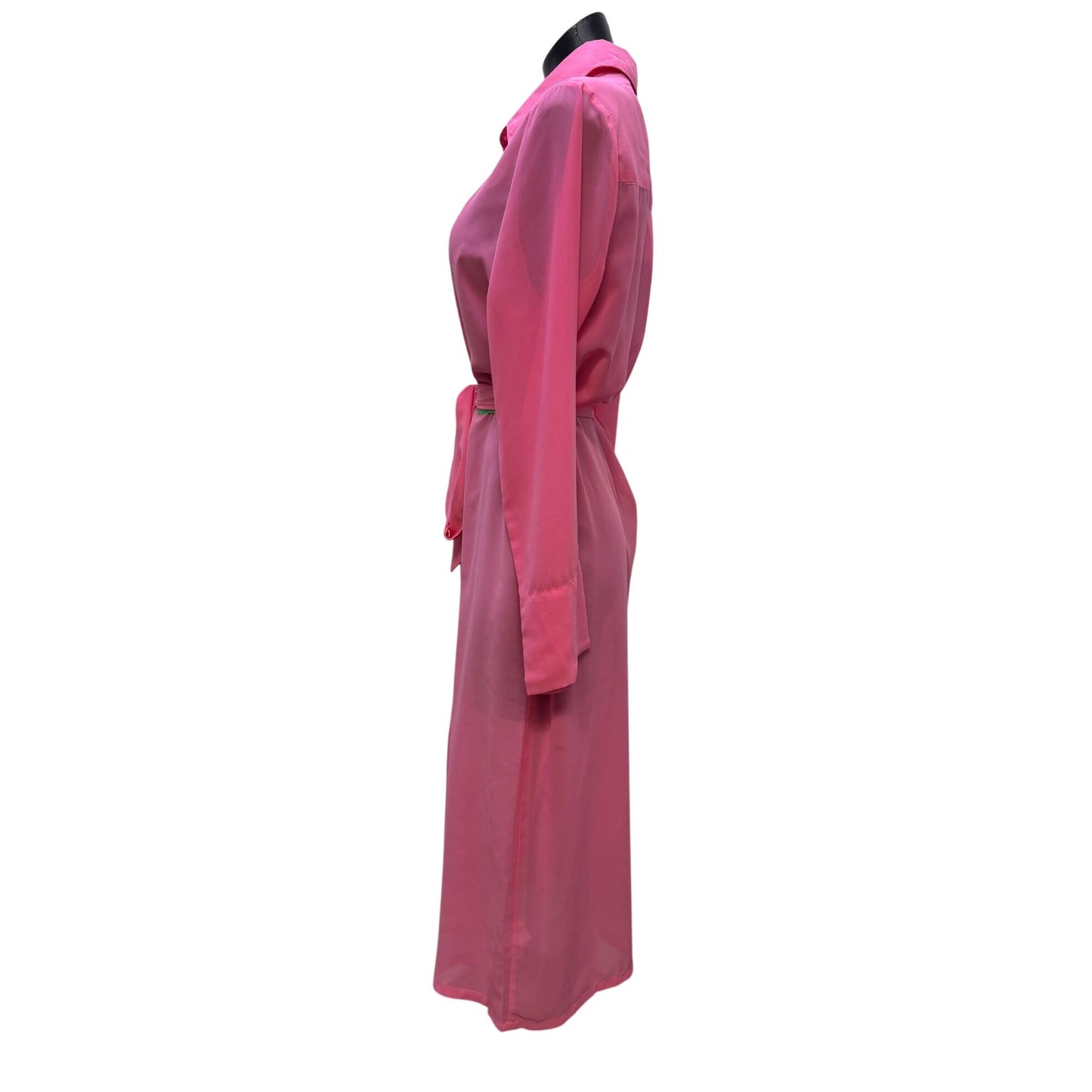NWT Pia Rossini Sheer Belted Button-Up Pink Shirt Dress M