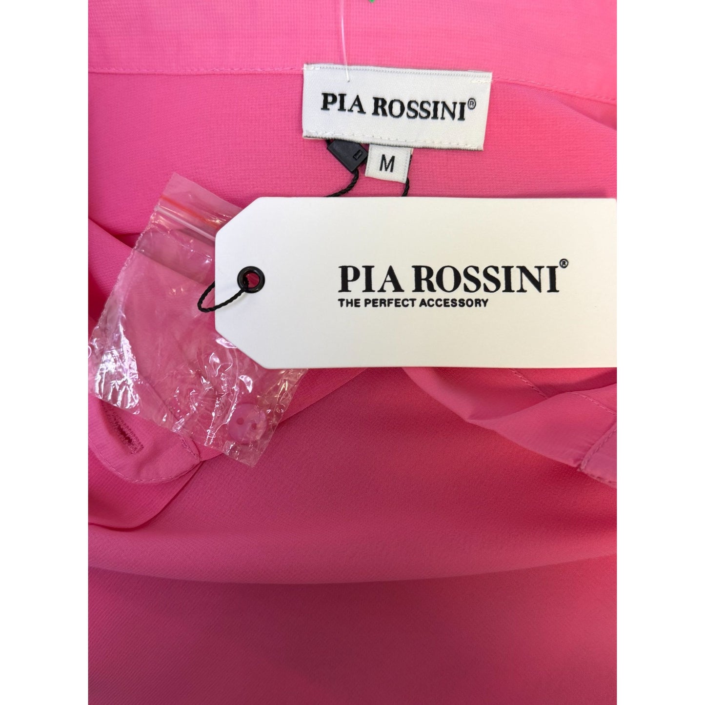 NWT Pia Rossini Sheer Belted Button-Up Pink Shirt Dress M