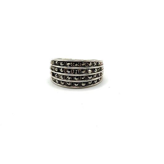 Vintage 925 Sterling Silver Multi-Band Ring With Marcasite Accents Size 8