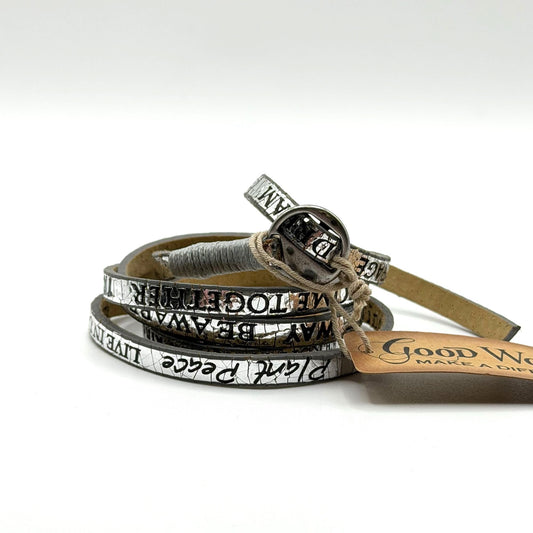 Good Works Silver Leather Wrap Bracelet Genuine Leather