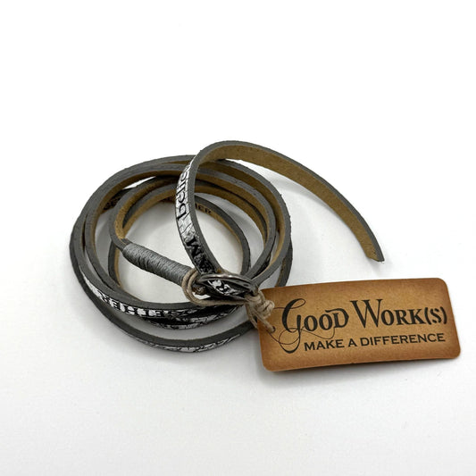 Good Works Silver Leather Wrap Bracelet Genuine Leather