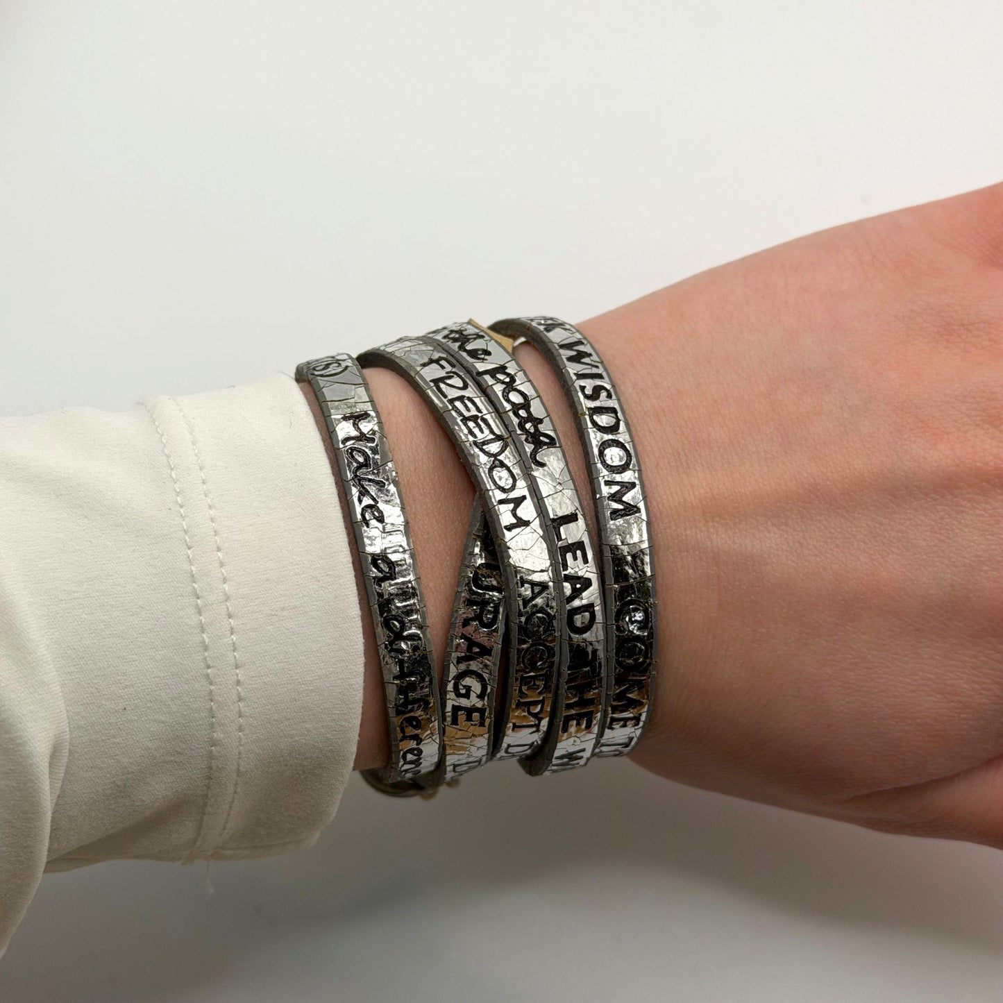 Good Works Silver Leather Wrap Bracelet Genuine Leather