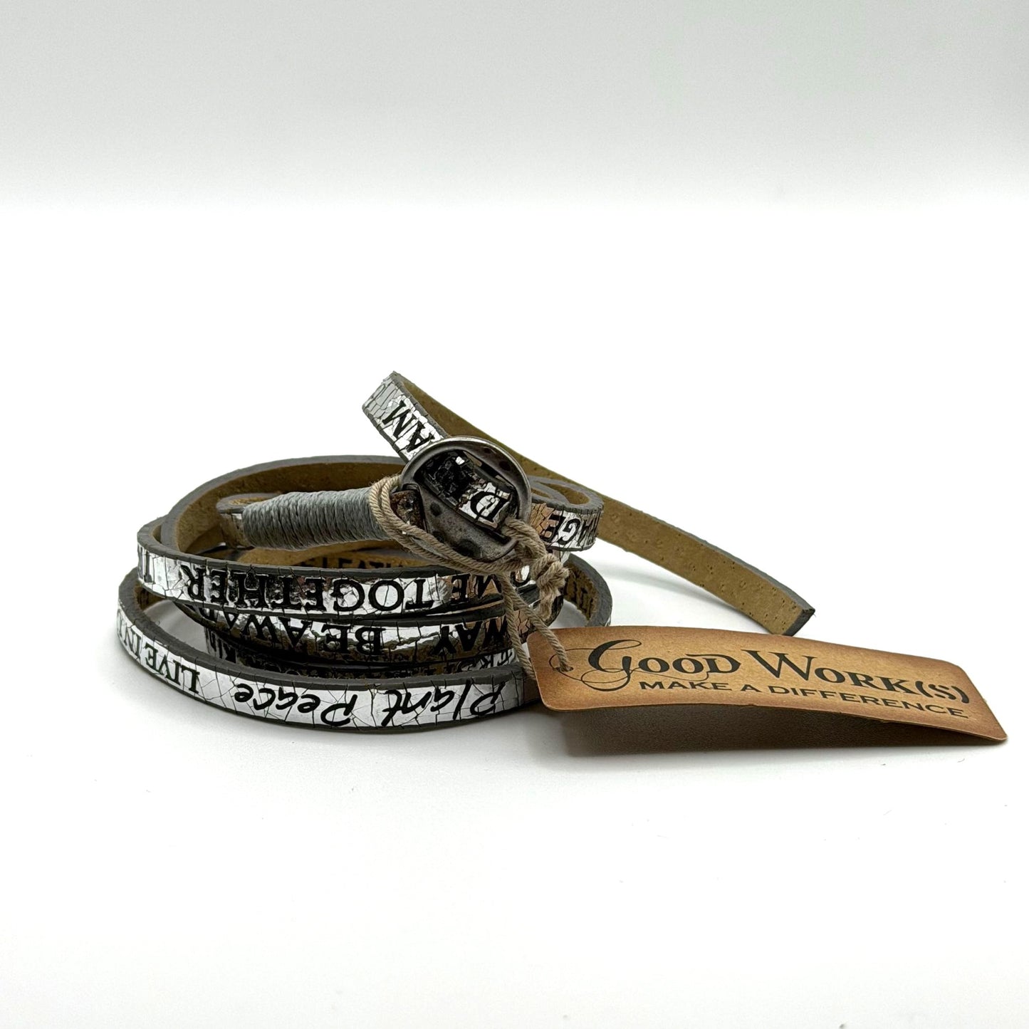 Good Works Silver Leather Wrap Bracelet Genuine Leather
