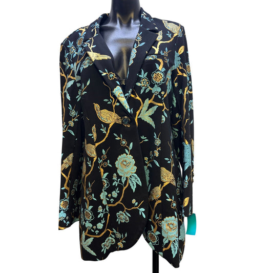 Soft Surroundings Black Floral Bird Print Long Blazer Jacket 1X