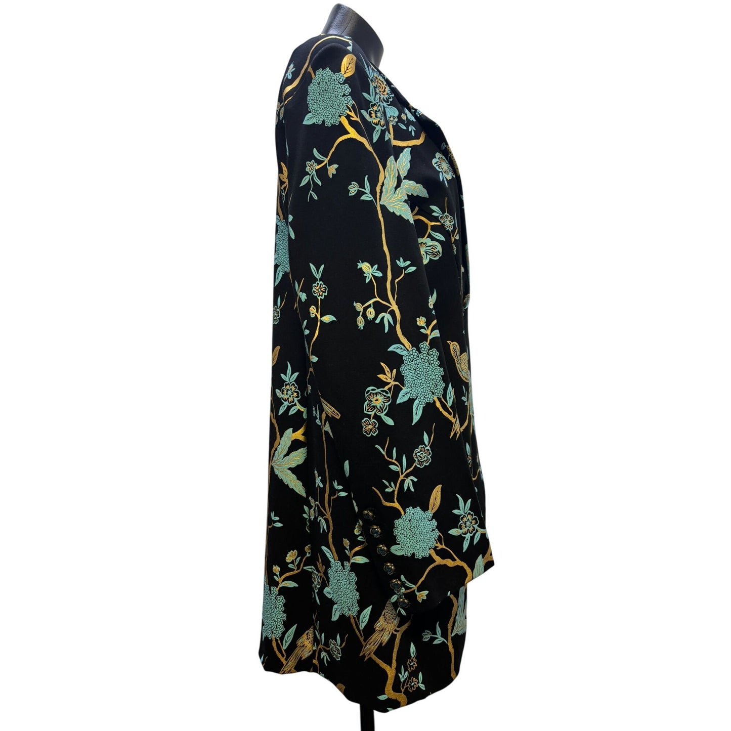 Soft Surroundings Black Floral Bird Print Long Blazer Jacket 1X