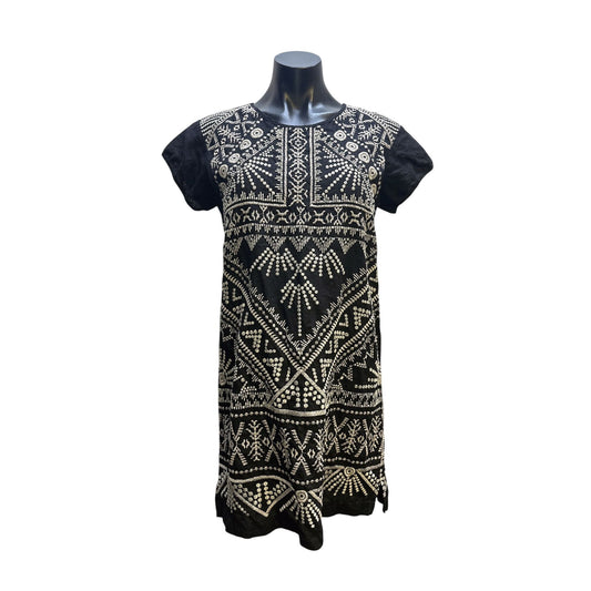 Johnny Was LA  Black & White Embroidered  Linen Dress Size XS