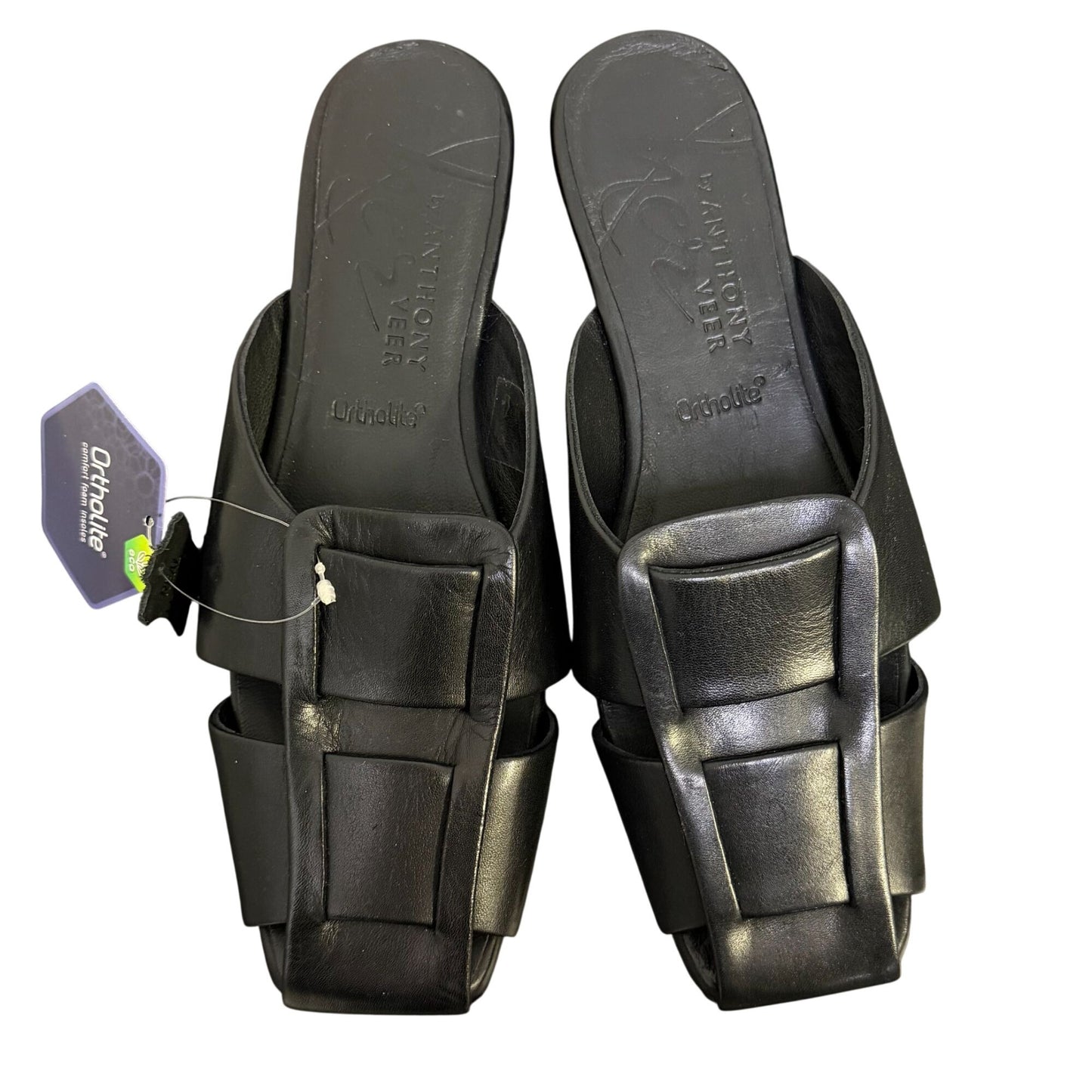 NWT Anthony Veer Black Leather Ortholite Slide Sandals US 8.5