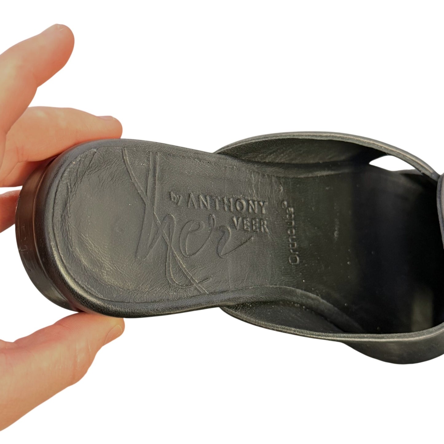 NWT Anthony Veer Black Leather Ortholite Slide Sandals US 8.5