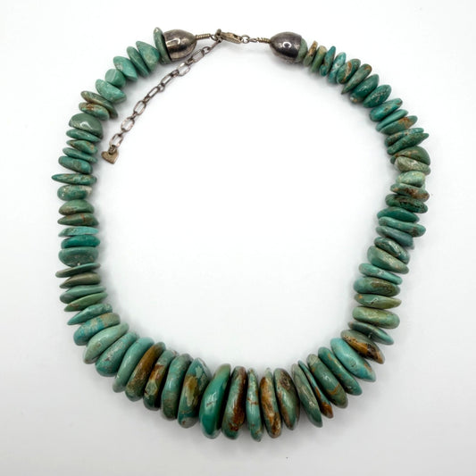 Vintage DTR Turquoise 925 Sterling Silver Necklace With Chunky Beads