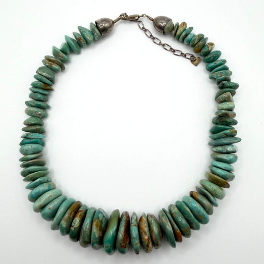 Vintage DTR Turquoise 925 Sterling Silver Necklace With Chunky Beads