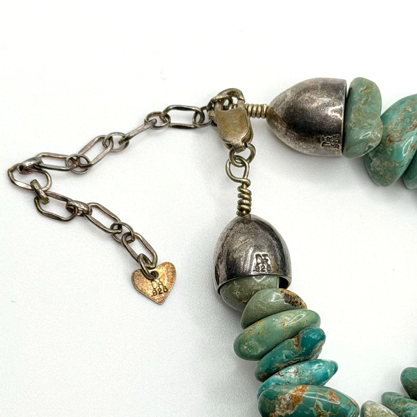 Vintage DTR Turquoise 925 Sterling Silver Necklace With Chunky Beads