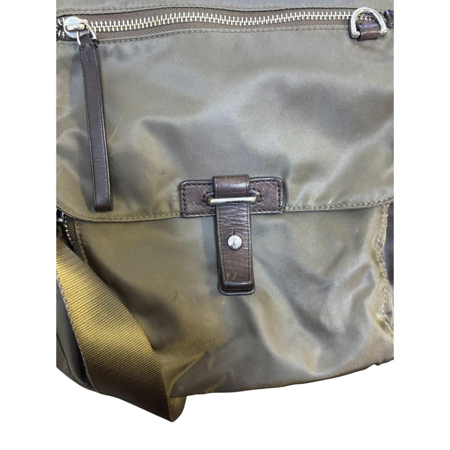 Tumi Khaki Nylon Leather Crossbody Bag