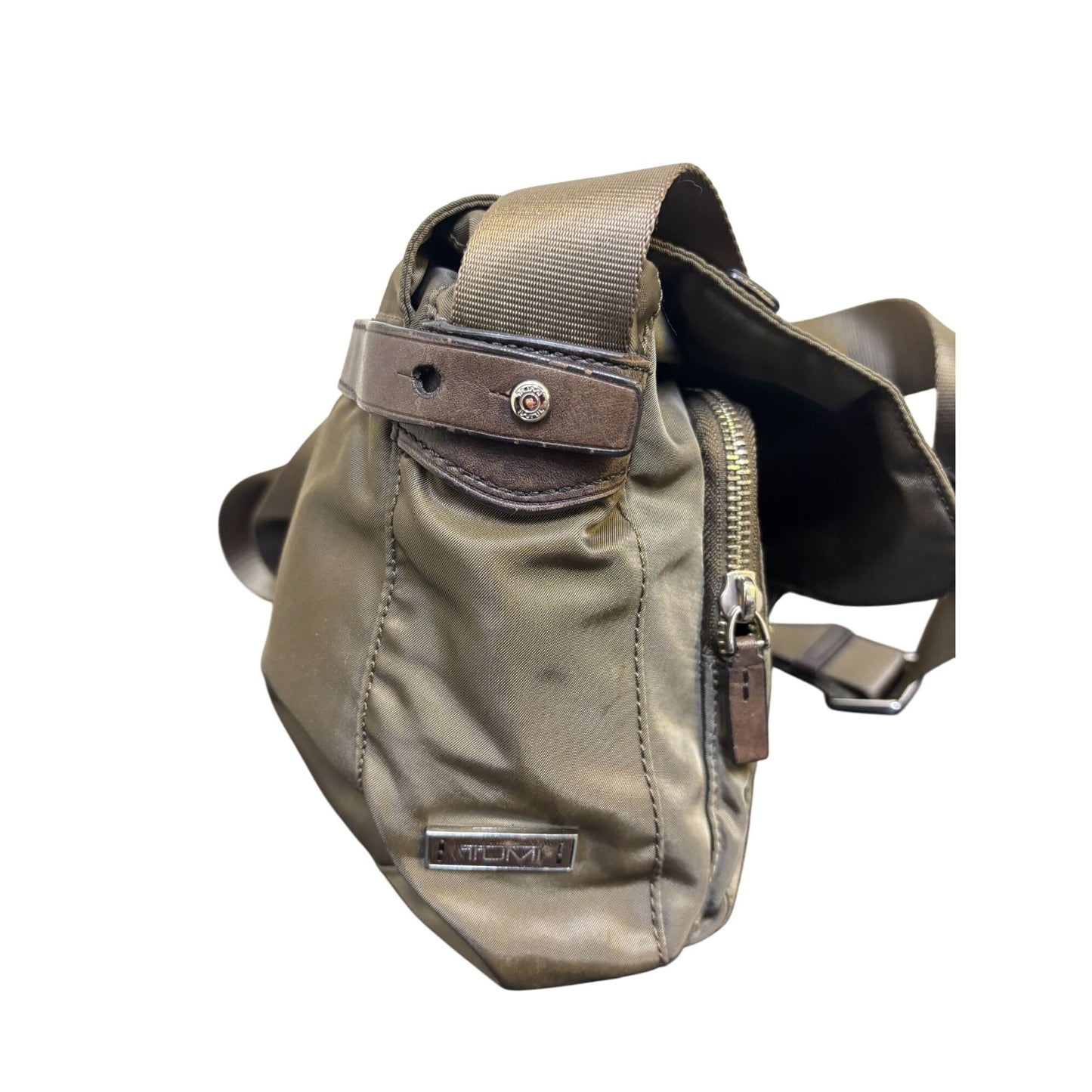 Tumi Khaki Nylon Leather Crossbody Bag