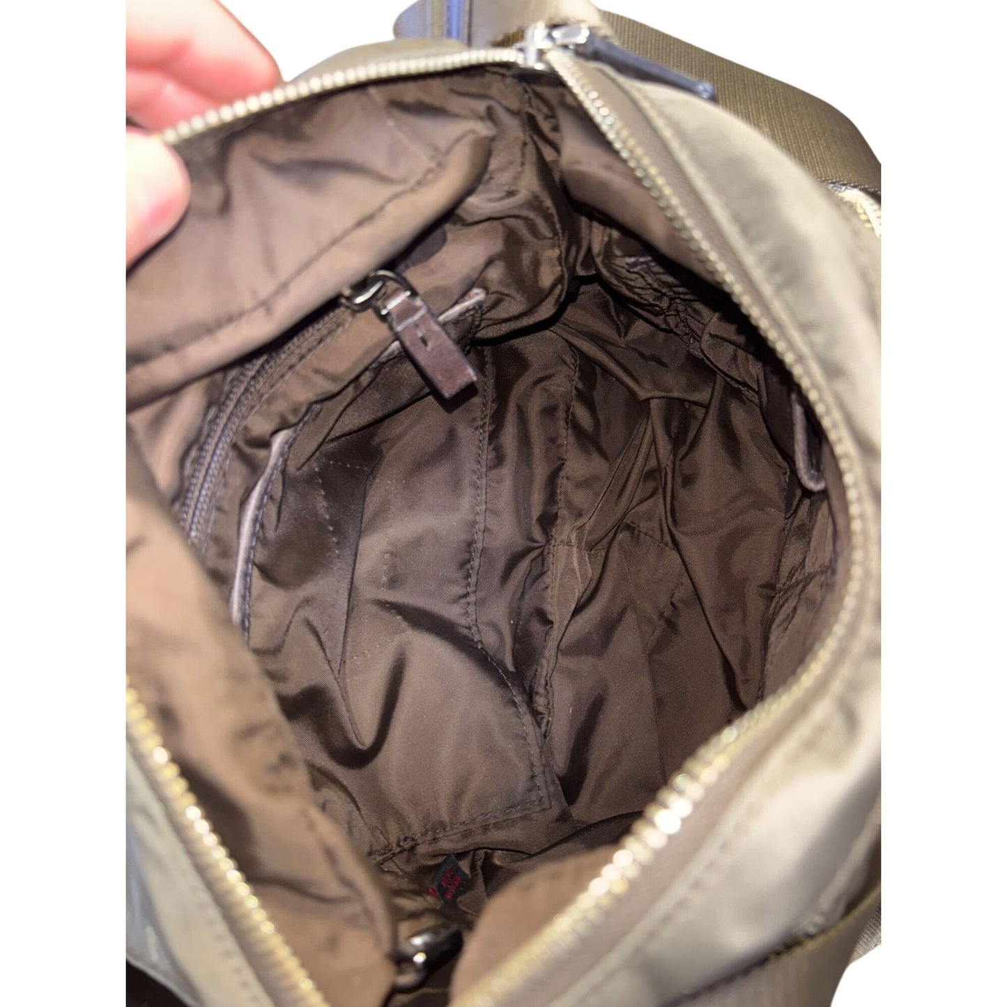 Tumi Khaki Nylon Leather Crossbody Bag