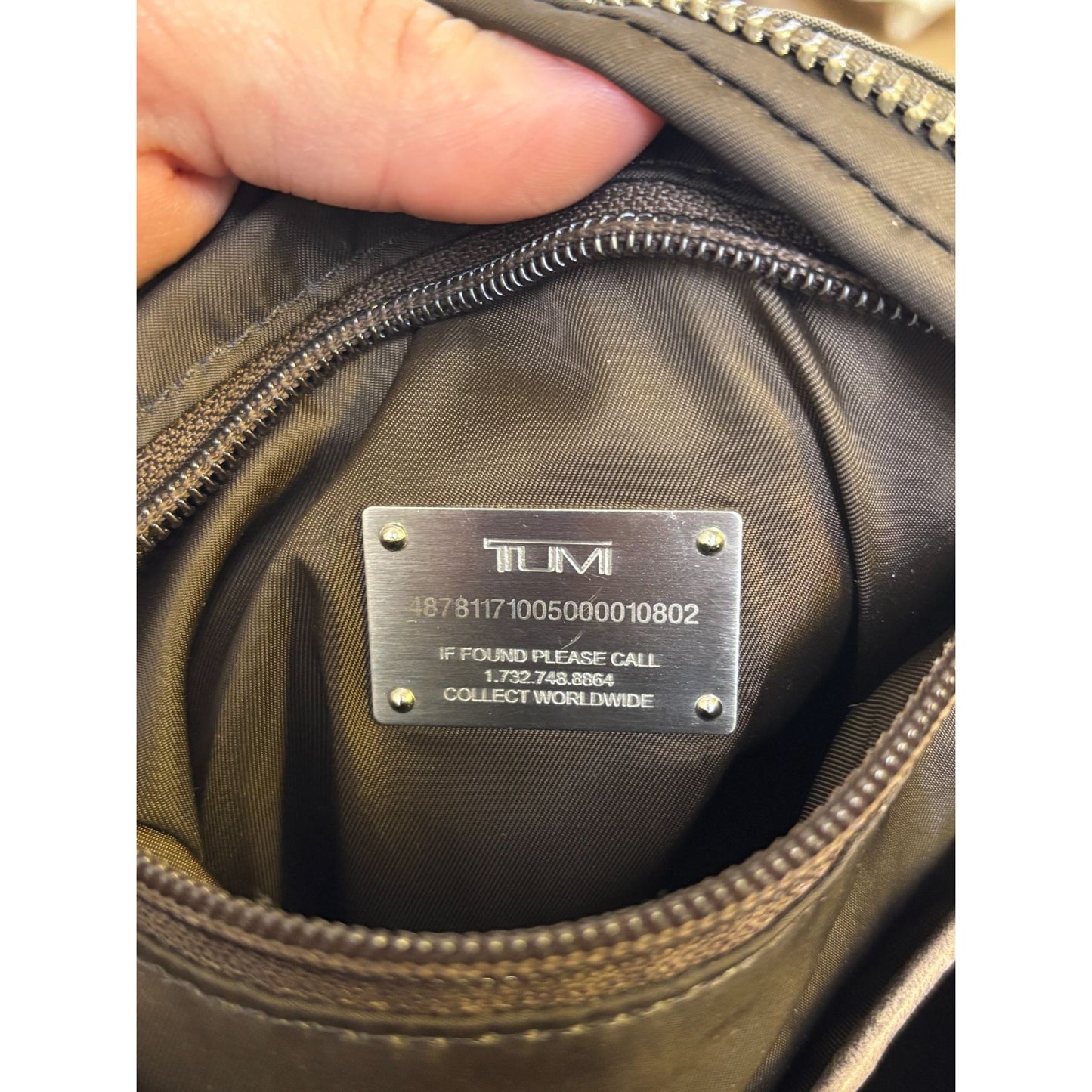 Tumi Khaki Nylon Leather Crossbody Bag