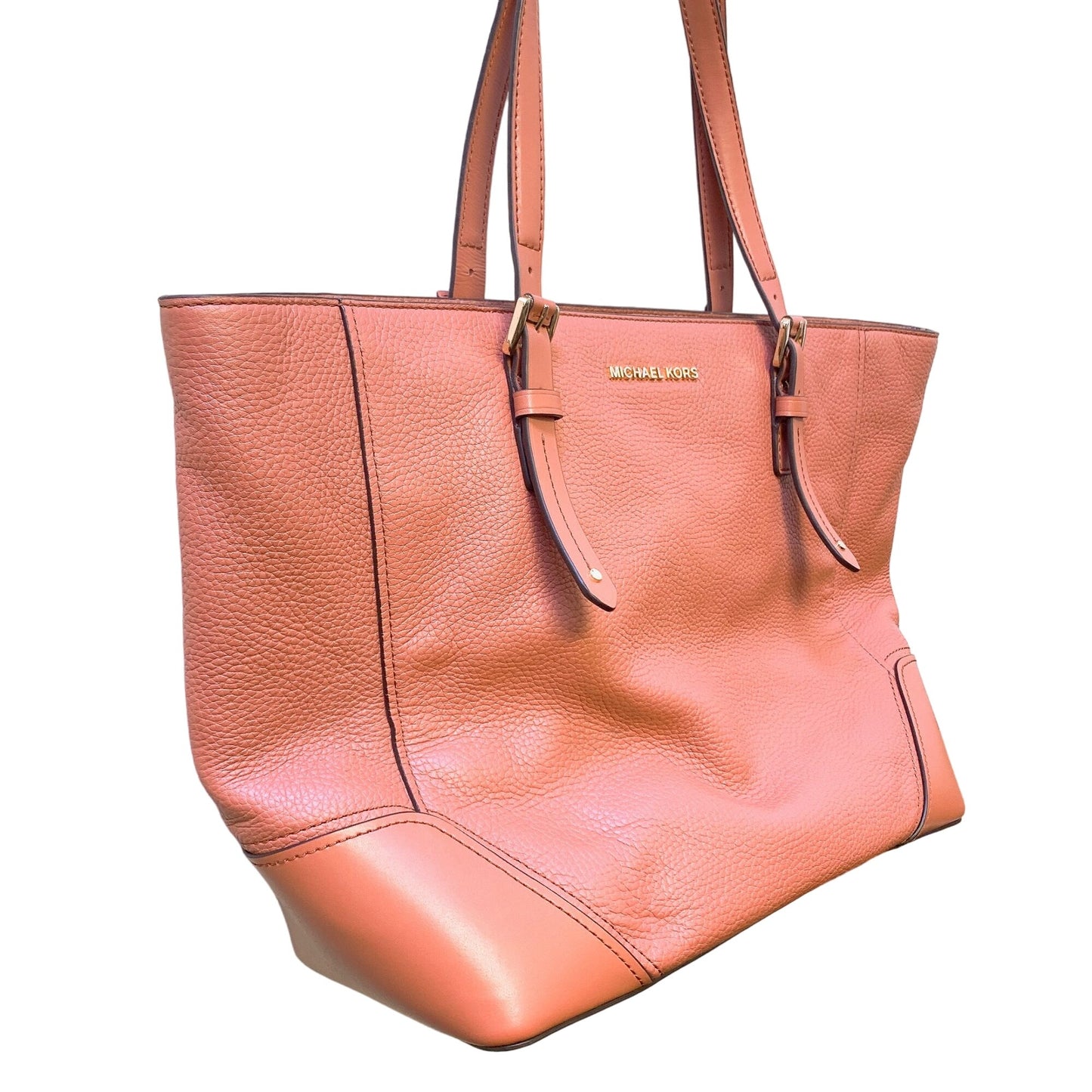 Michael Kors Large Coral Leather Tote Bag With Gold Hardware & Multiple Pockets