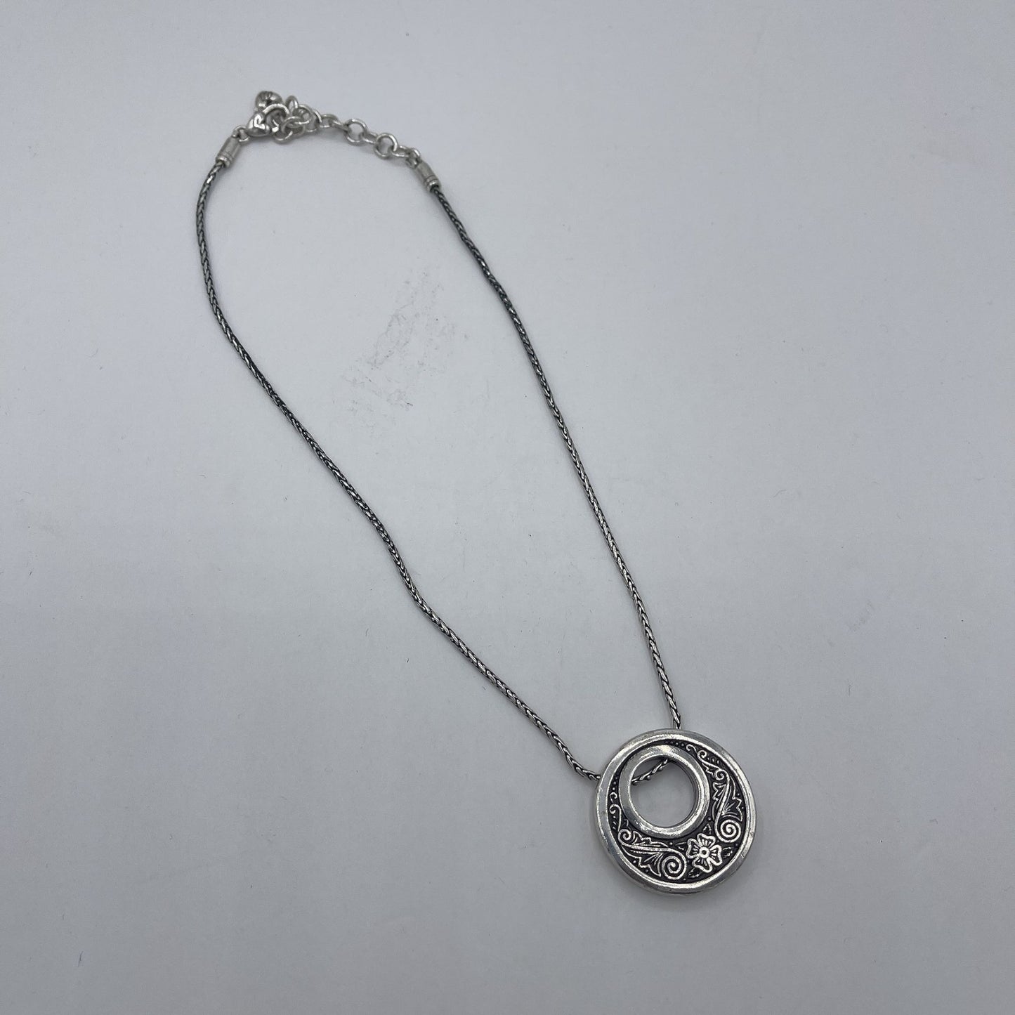 Brighton Double Circle Floral Print Silver Necklace Medium