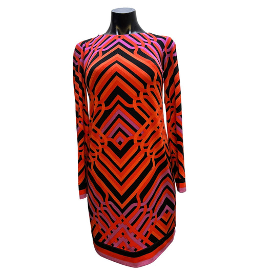 Trina Turk Geometric Print Long Sleeve Dress Red & Black Size 0