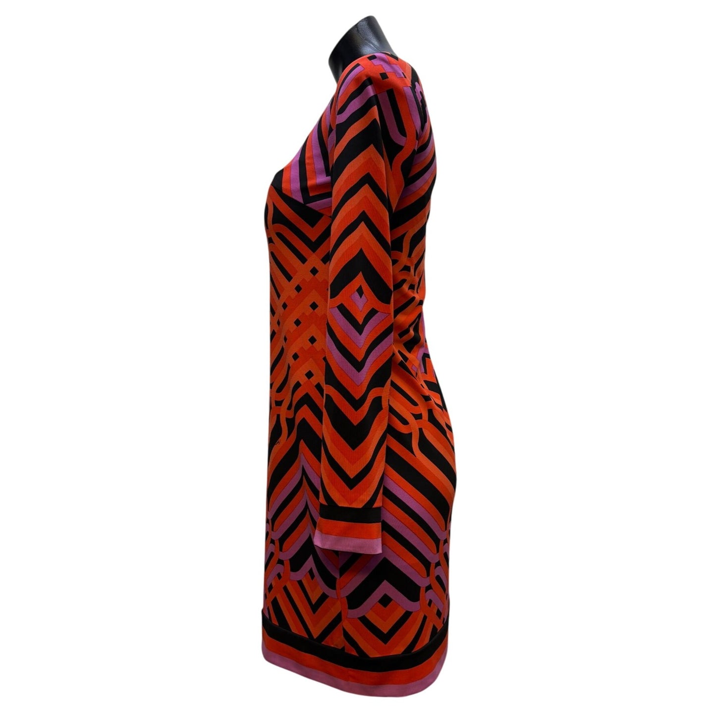 Trina Turk Geometric Print Long Sleeve Dress Red & Black Size 0