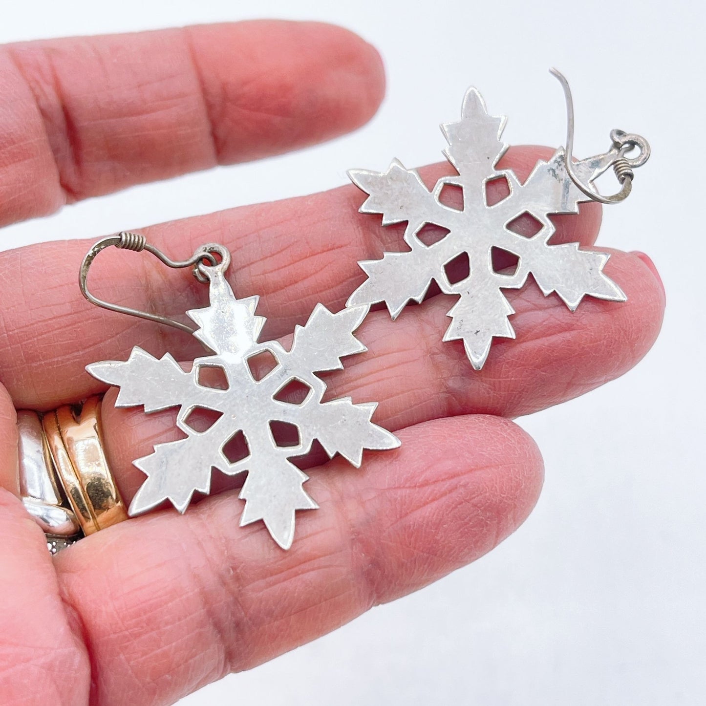 925 Silver Snowflake Shape Dangle Earrings Medium