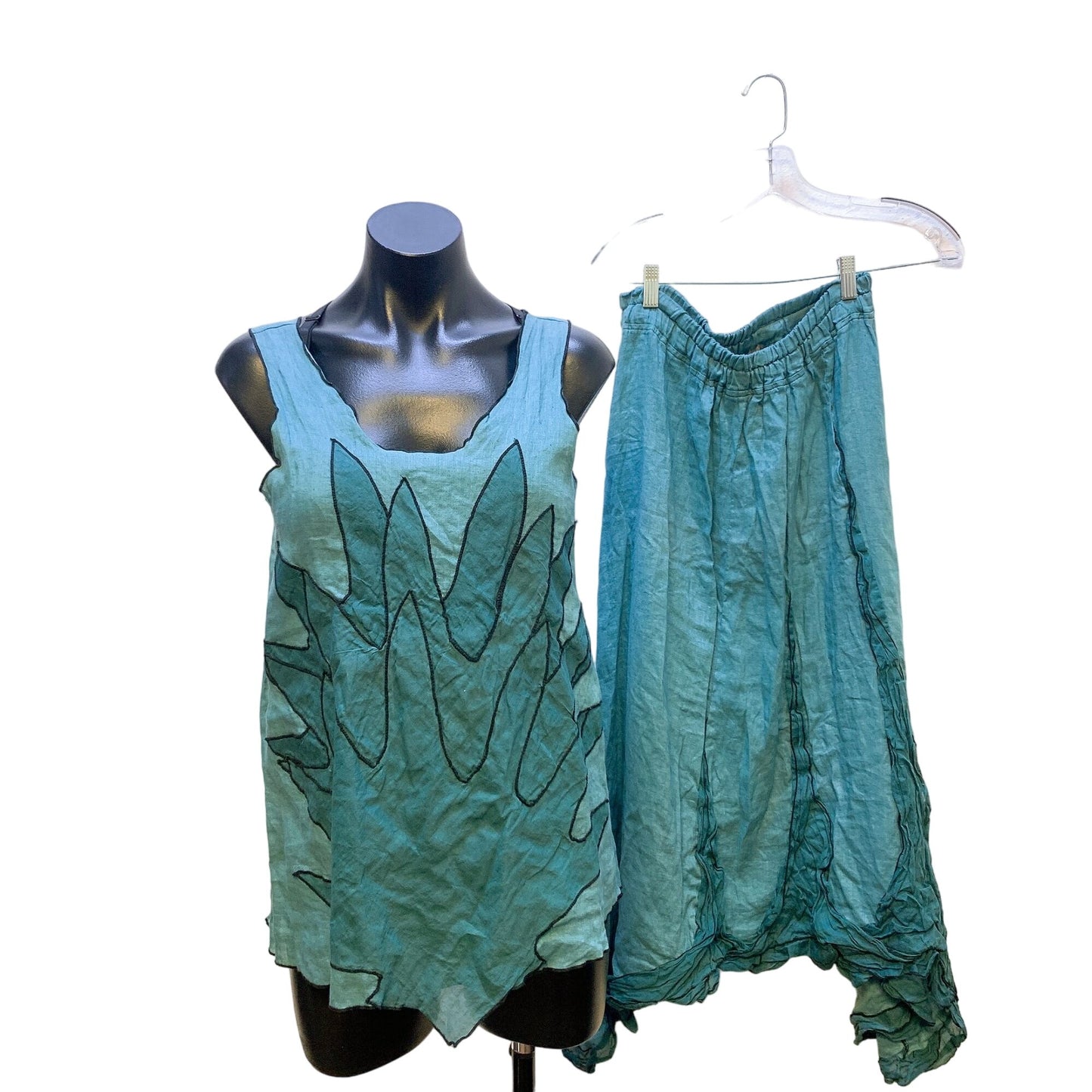 Cynthia Ashby Bohemian Teal Asymmetrical Tank Top & Skirt Set - Women's xs / s