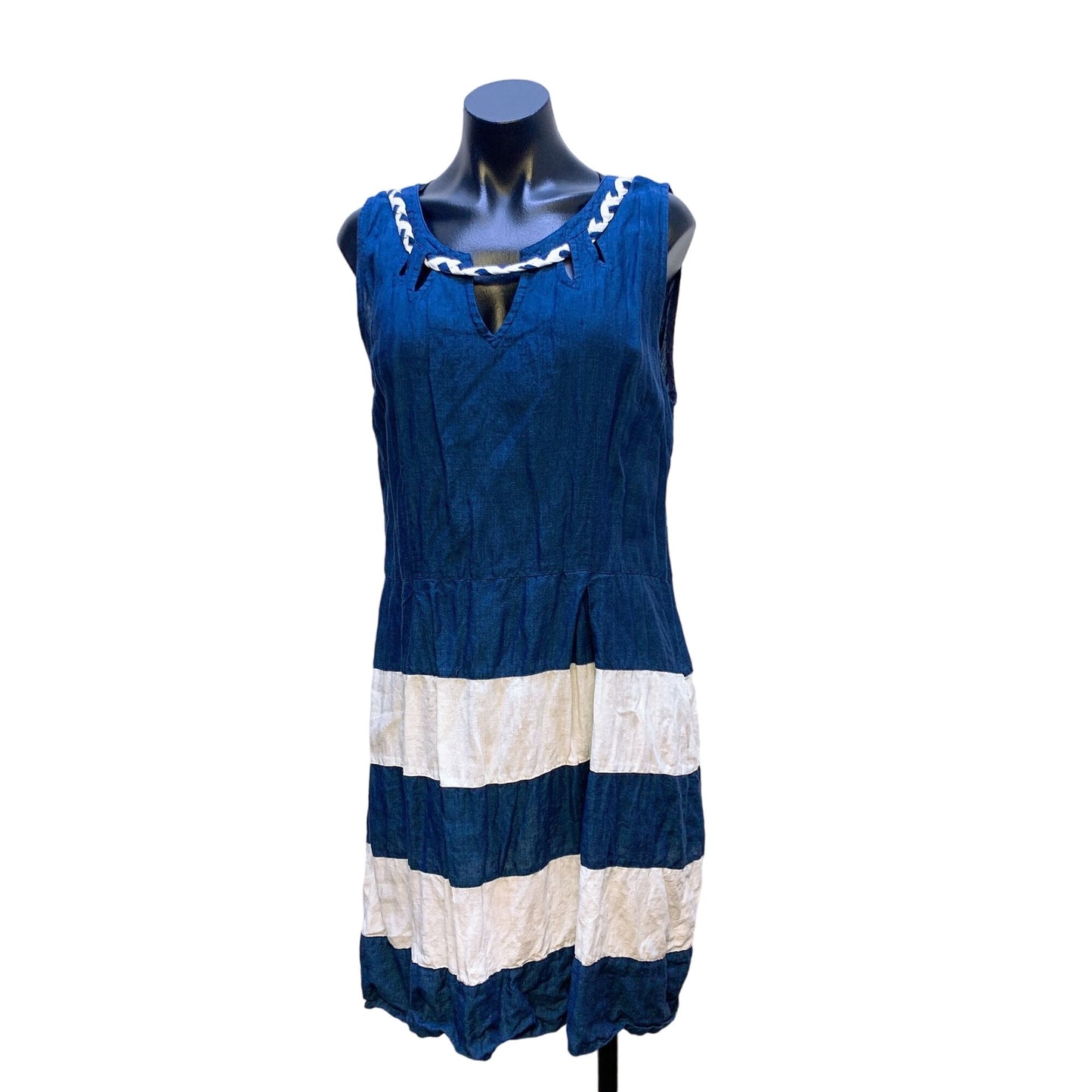 Umberto Carro Positano Sleeveless Linen Dress Blue & White Stripes 2XL