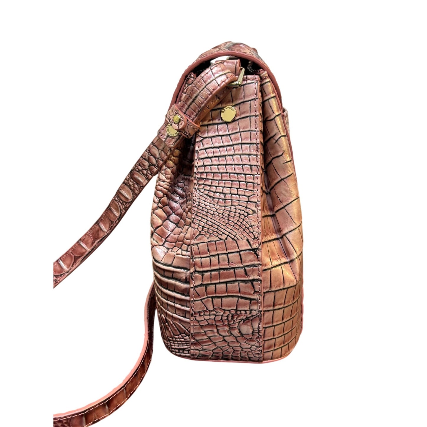 Brahmin Croc-Embossed Leather Shoulder Bag Deep Rose With Adjustable Strap