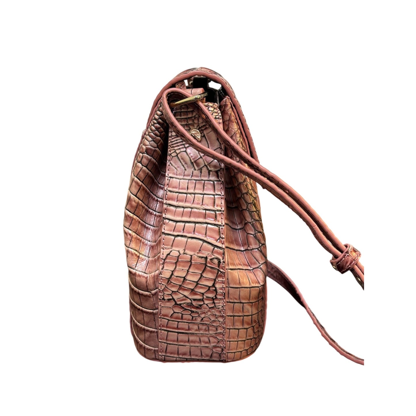 Brahmin Croc-Embossed Leather Shoulder Bag Deep Rose With Adjustable Strap