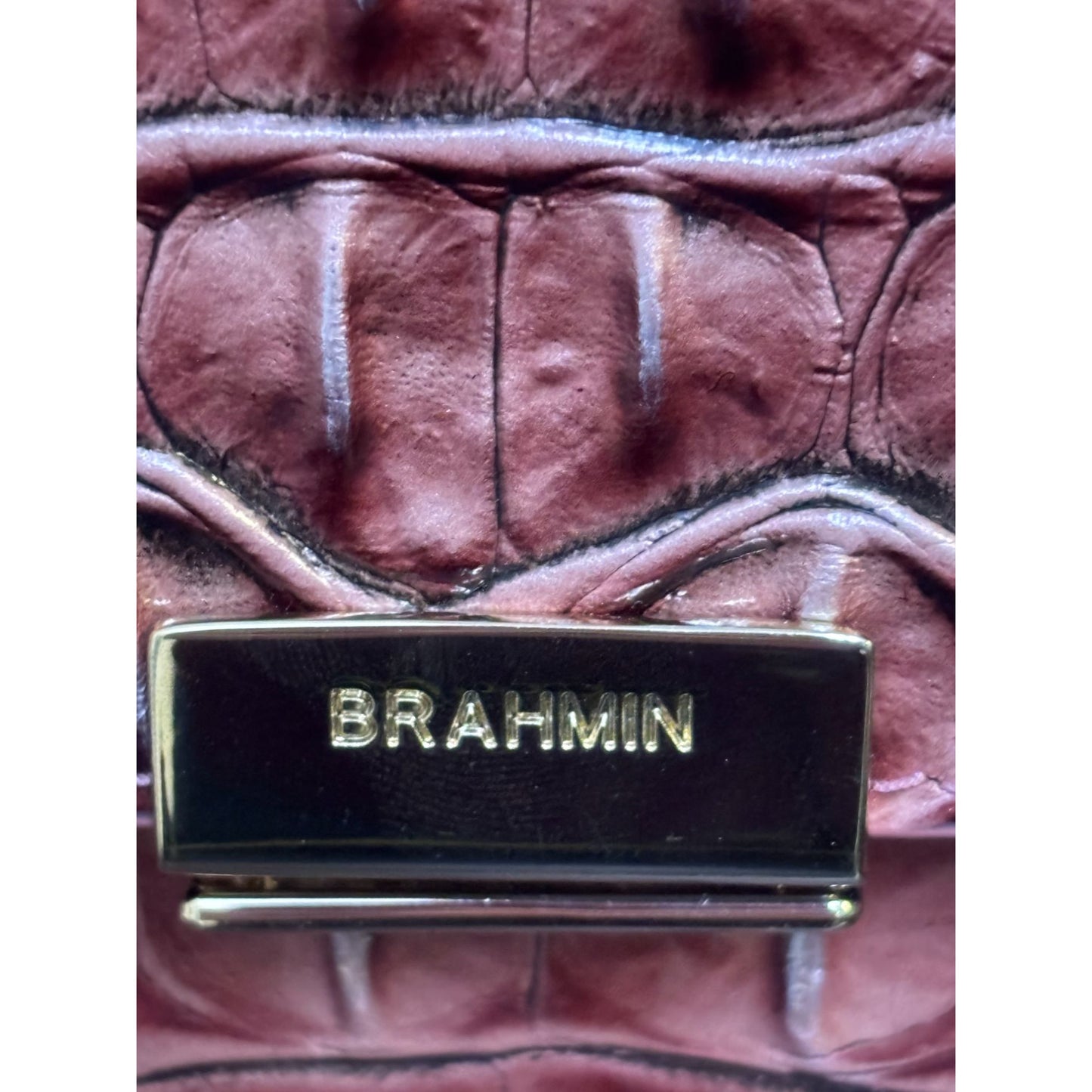 Brahmin Croc-Embossed Leather Shoulder Bag Deep Rose With Adjustable Strap