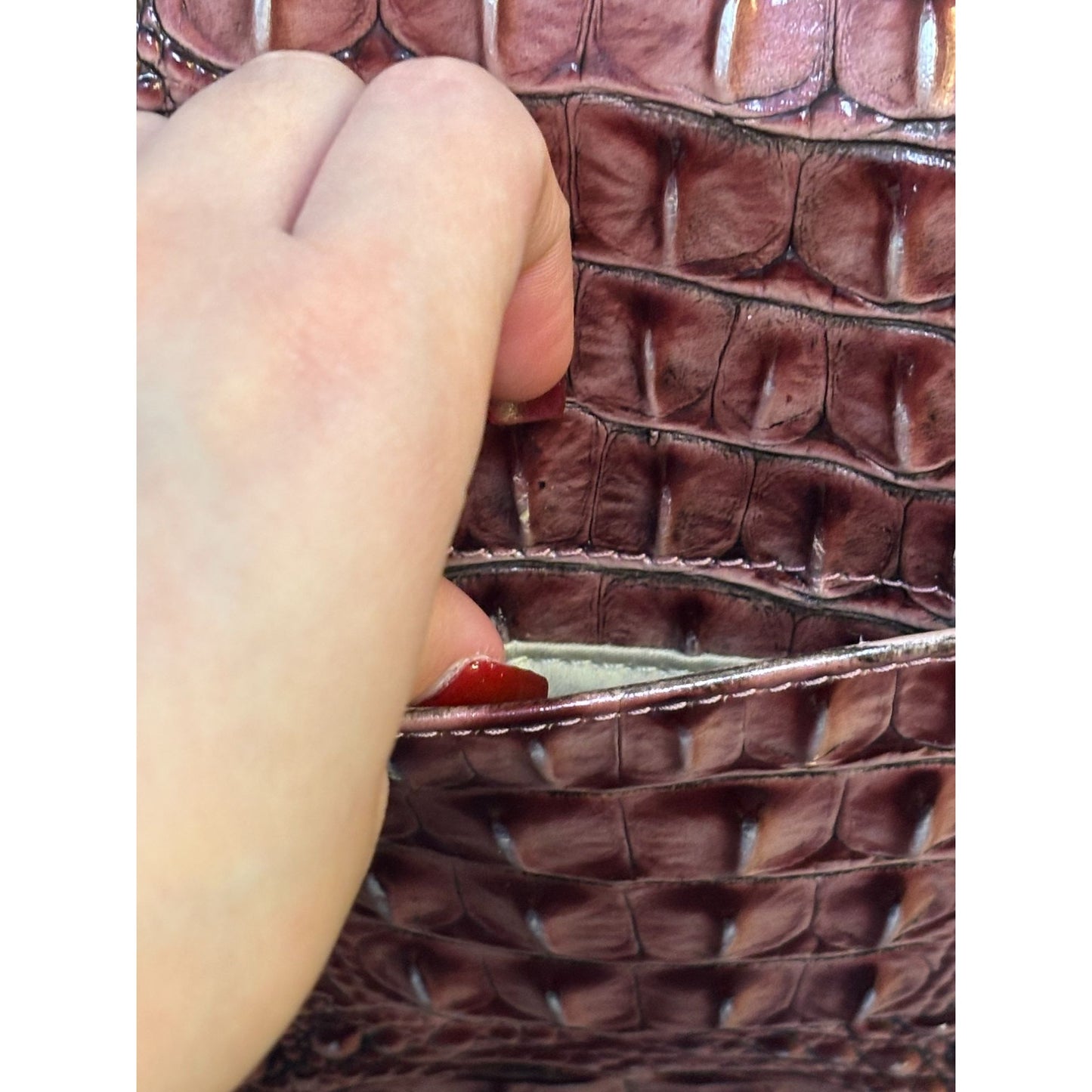 Brahmin Croc-Embossed Leather Shoulder Bag Deep Rose With Adjustable Strap