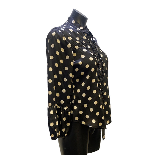 Giorgio Armani Black & White Polka Dot Silk Blouse,  Size 6 (36)