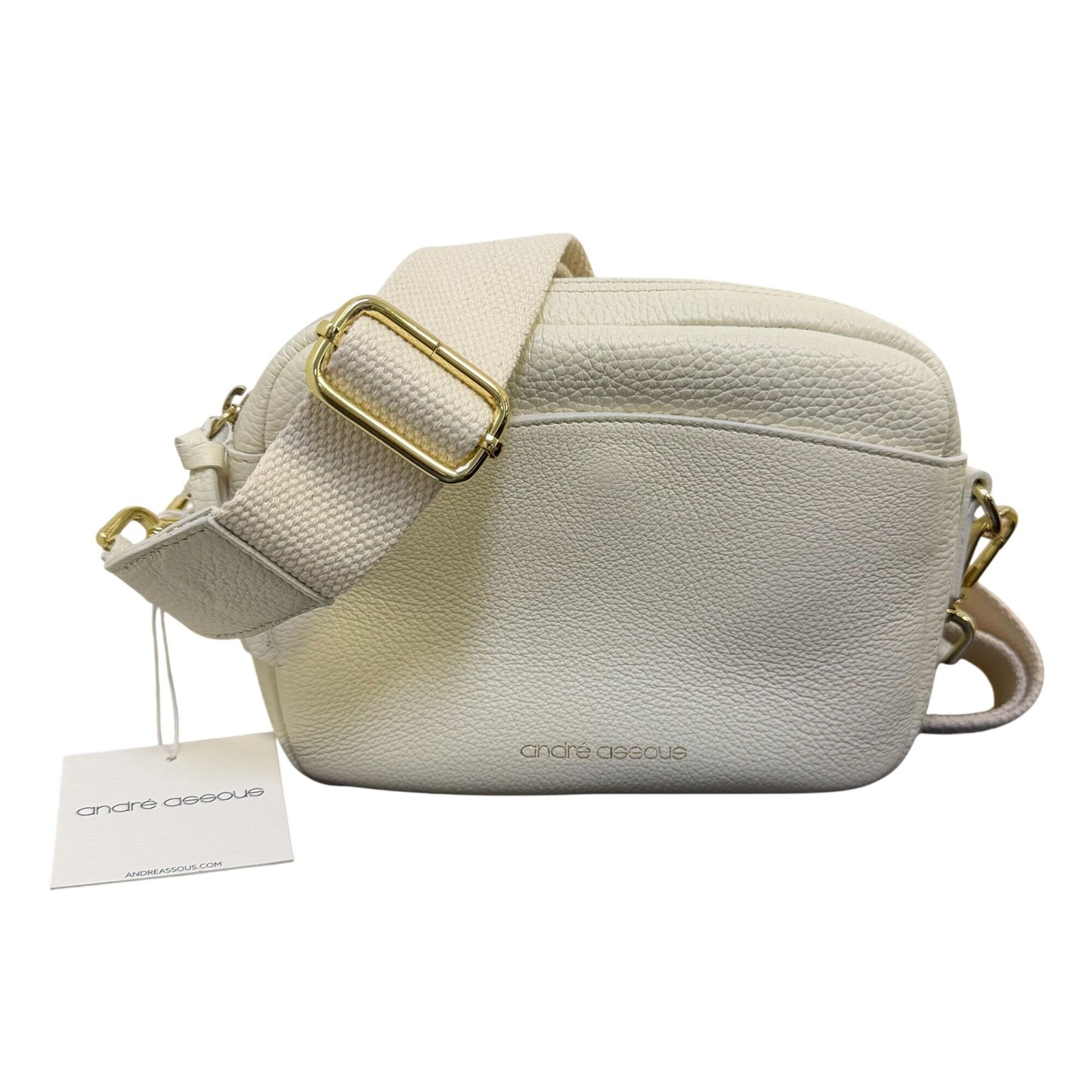 NWT Andre Assous Amelia Cream Leather Crossbody Bag With Adjustable Strap