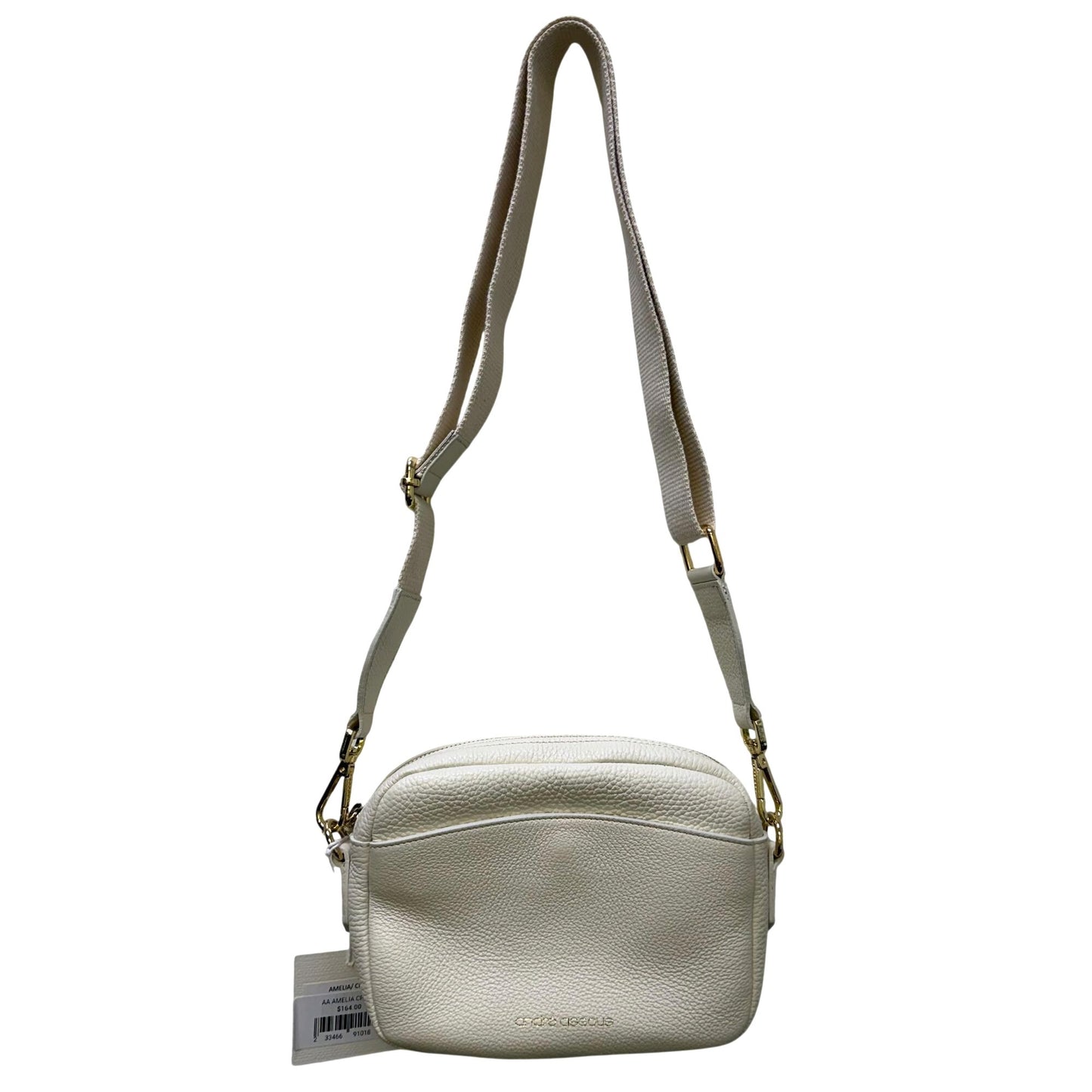 NWT Andre Assous Amelia Cream Leather Crossbody Bag With Adjustable Strap