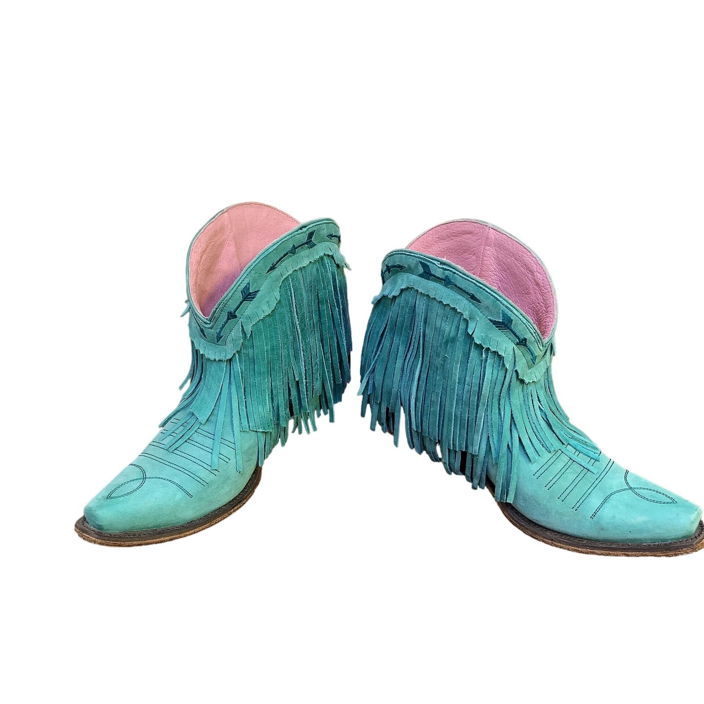 Junk Gypsy By Lane Turquoise Fringed Leather Western Boots Size 9