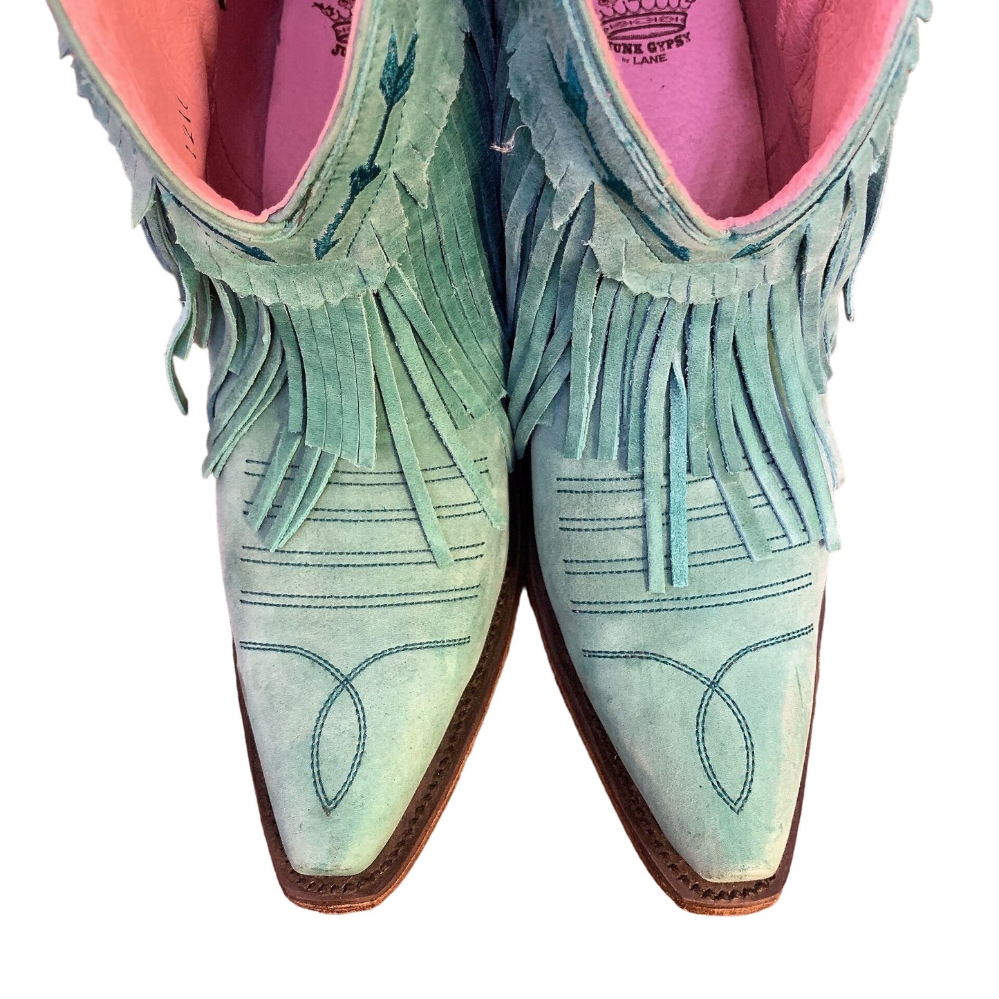 Junk Gypsy By Lane Turquoise Fringed Leather Western Boots Size 9