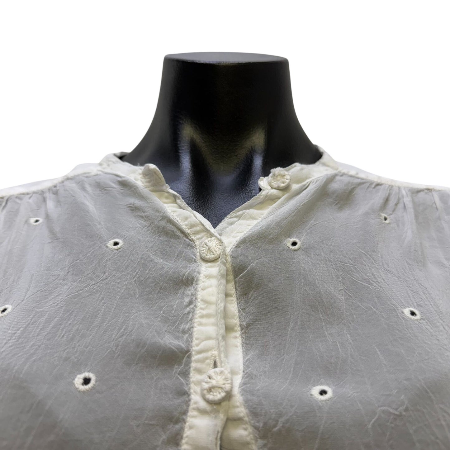 Johnny Was White Embroidered Blouse Multicolor Long Sleeves XS