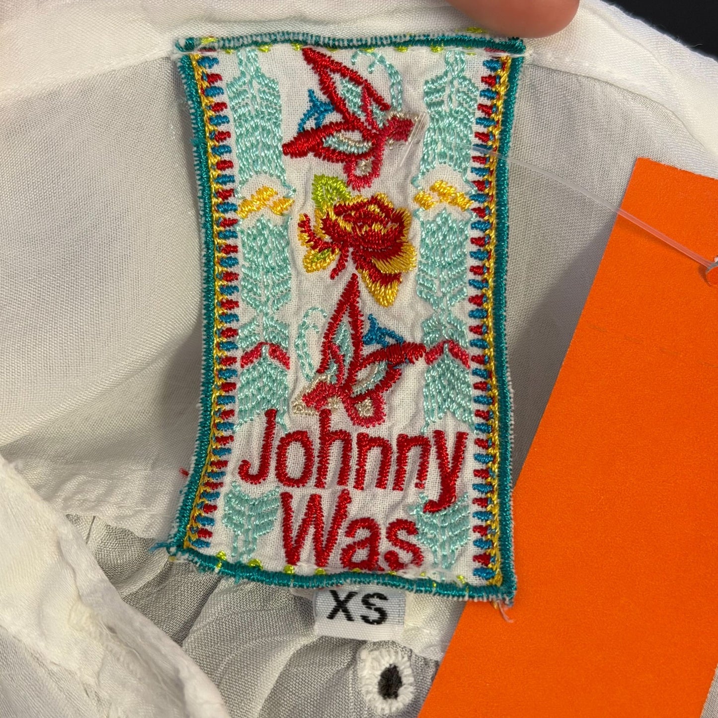 Johnny Was White Embroidered Blouse Multicolor Long Sleeves XS