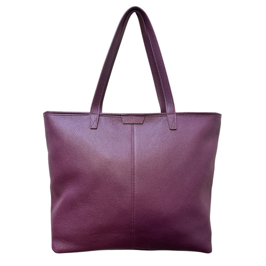 leatherology Deep Plum Leather Tote Bag w/Dual Handles and coin purse