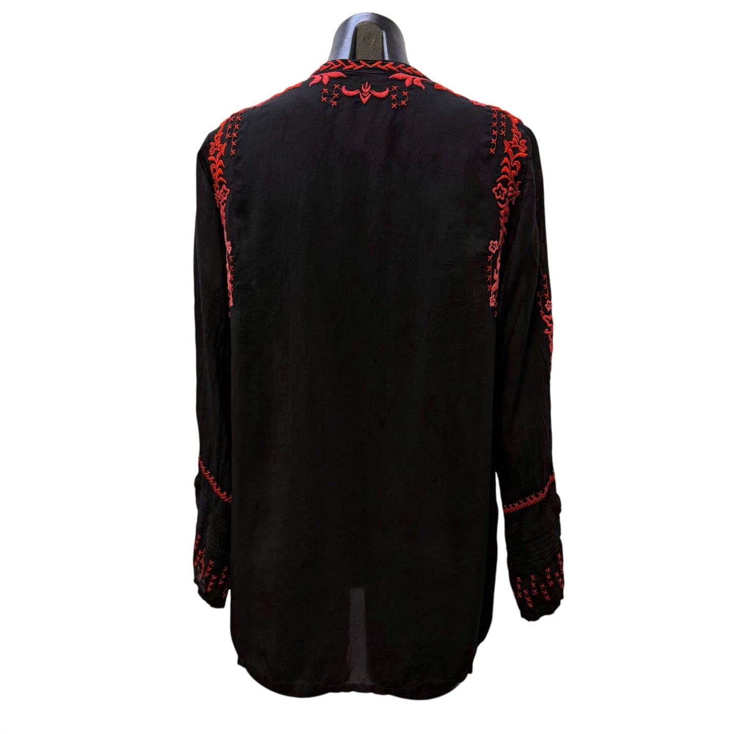 Johnny Was Embroidered Black & Red Long Sleeve Blouse Size L