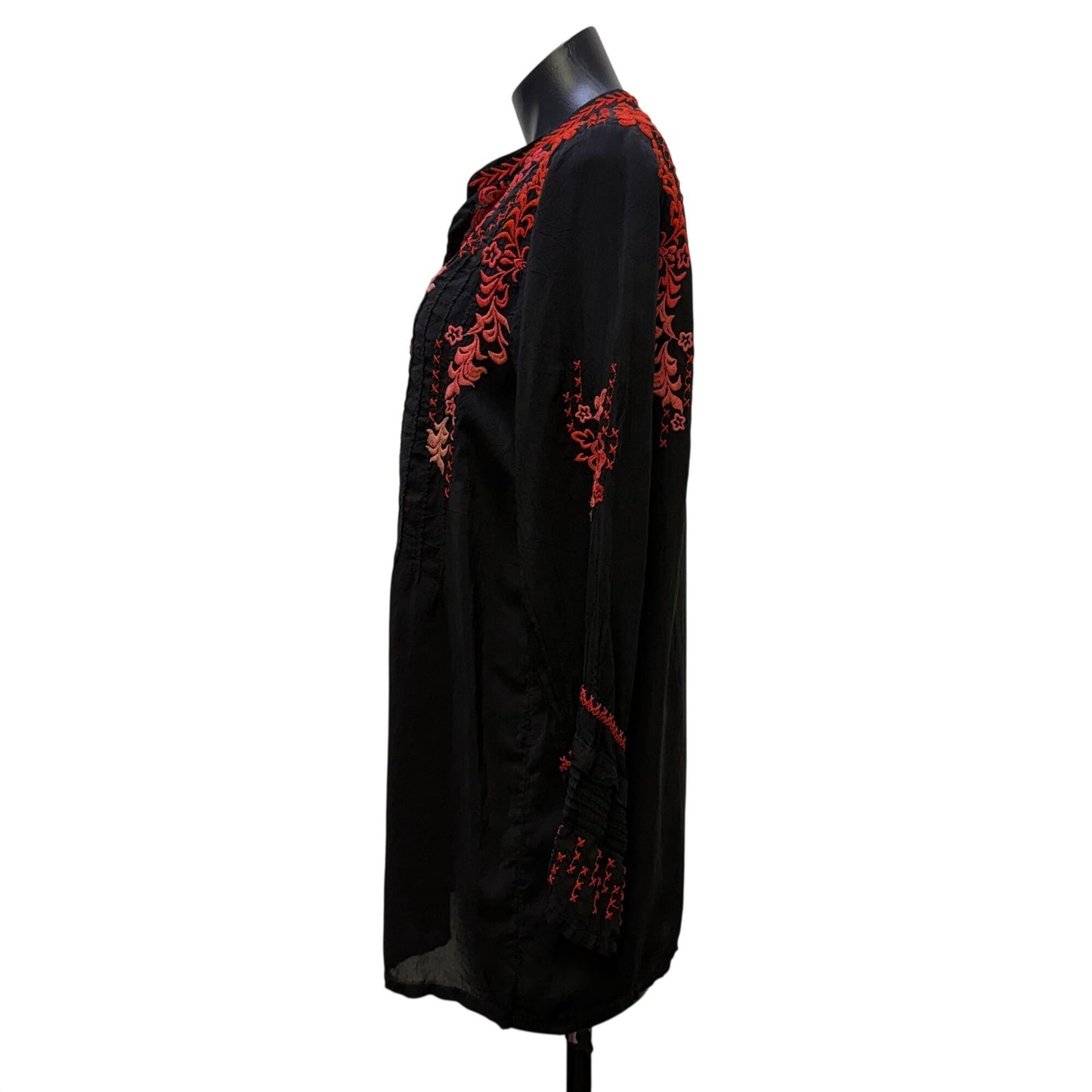 Johnny Was Embroidered Black & Red Long Sleeve Blouse Size L