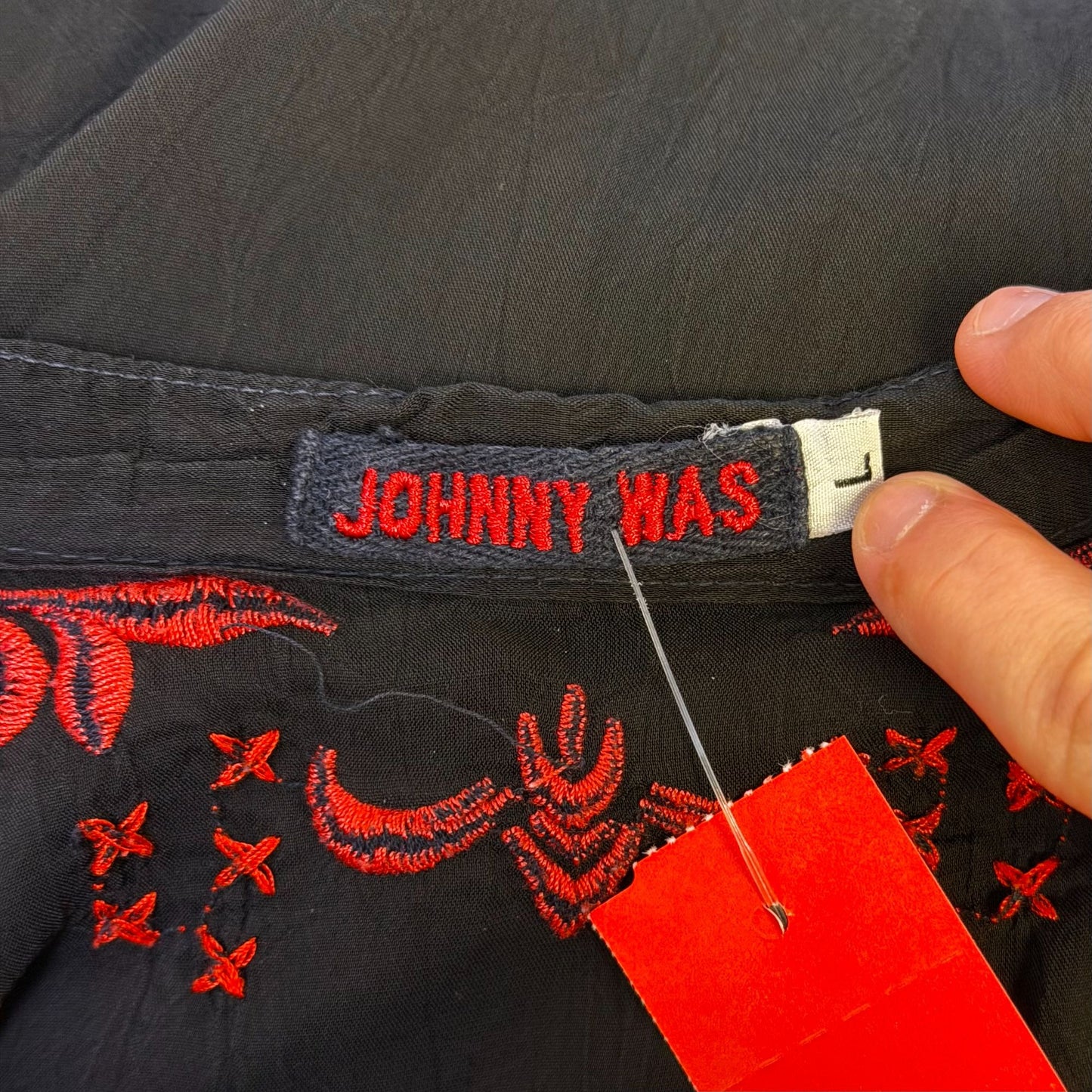 Johnny Was Embroidered Black & Red Long Sleeve Blouse Size L