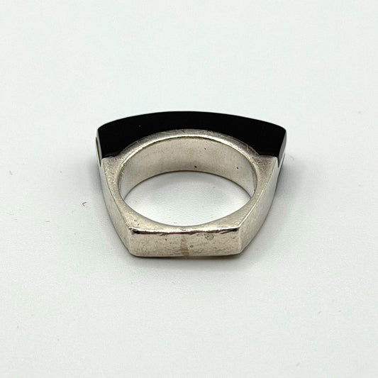 Geometric Sterling Silver & Black Enamel Ring 925 size 7.5