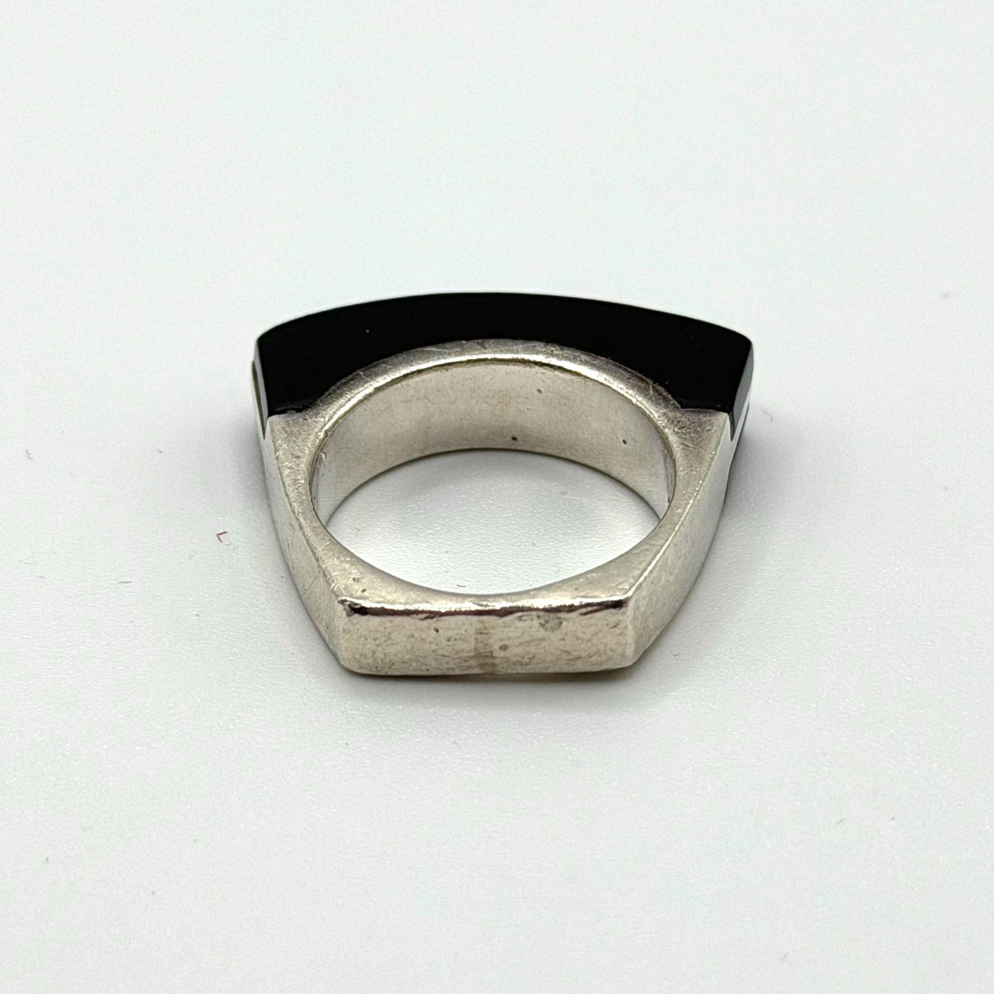 Geometric Sterling Silver & Black Enamel Ring 925 size 7.5