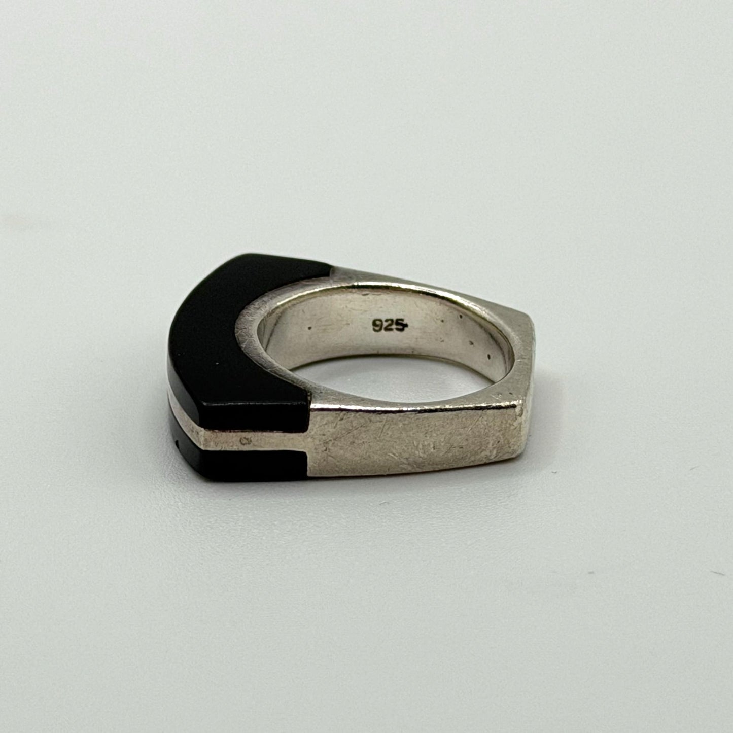 Geometric Sterling Silver & Black Enamel Ring 925 size 7.5