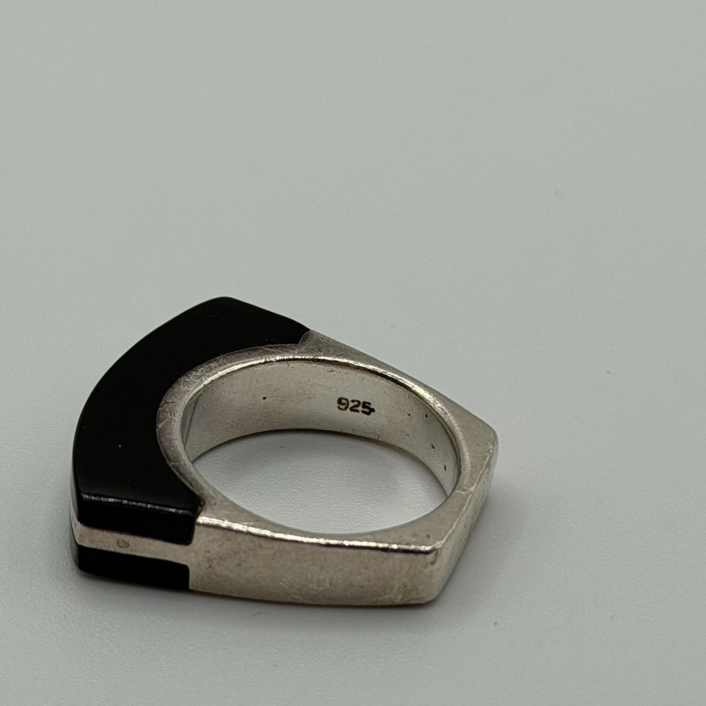 Geometric Sterling Silver & Black Enamel Ring 925 size 7.5